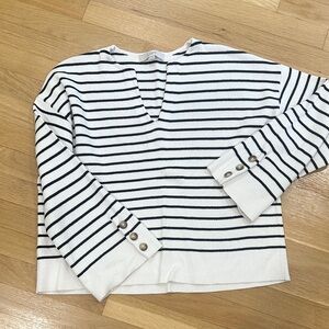 LOFT White and Black Striped Sweater
